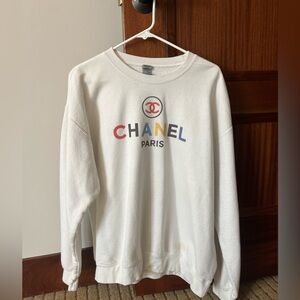 Custom Etsy “Chanel” Sweatshirt, Size Large, Multi-Color Logo, White Sweatshirt
